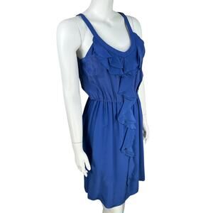Suzi Chin Maggy Boutique Silk Mini Dress Womens Size 6 Blue Ruffled Sleeveless